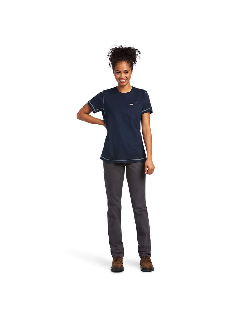 Vêtements De Travail Ariat Rebar Workman Phrase T Shirts Bleu Marine Femme | IIF-35425866