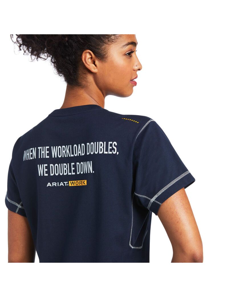 Vêtements De Travail Ariat Rebar Workman Phrase T Shirts Bleu Marine Femme | IIF-35425866