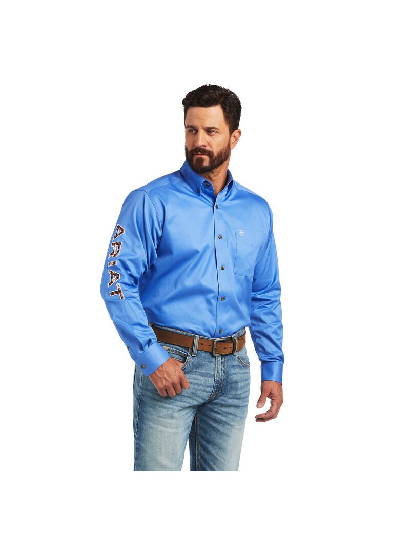 Chemises De Costume Ariat Team Logo Twill Classiche Fit Bleu Homme | AFD-80881469