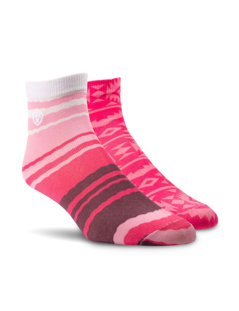 Chaussettes Ariat Pretty in Pink Ankle 2 Pair Multi Pack Rose Stripes Rose Femme | ZEP-57486185