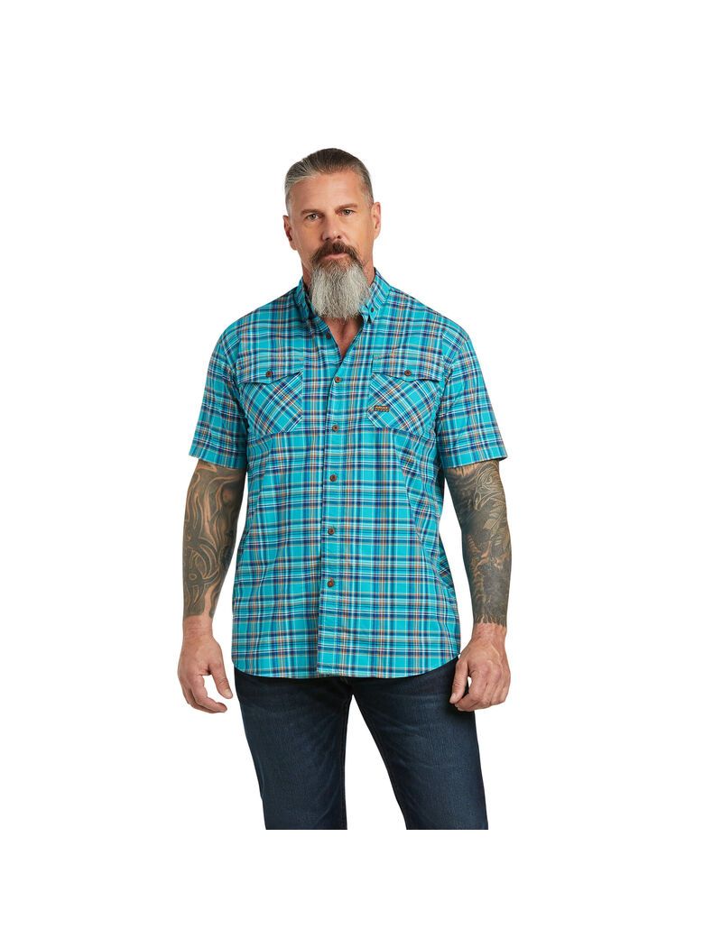 Vêtements De Travail Ariat Rebar Made Tough DuraStretch Travail Shirts Paon Homme | BDD-39825930