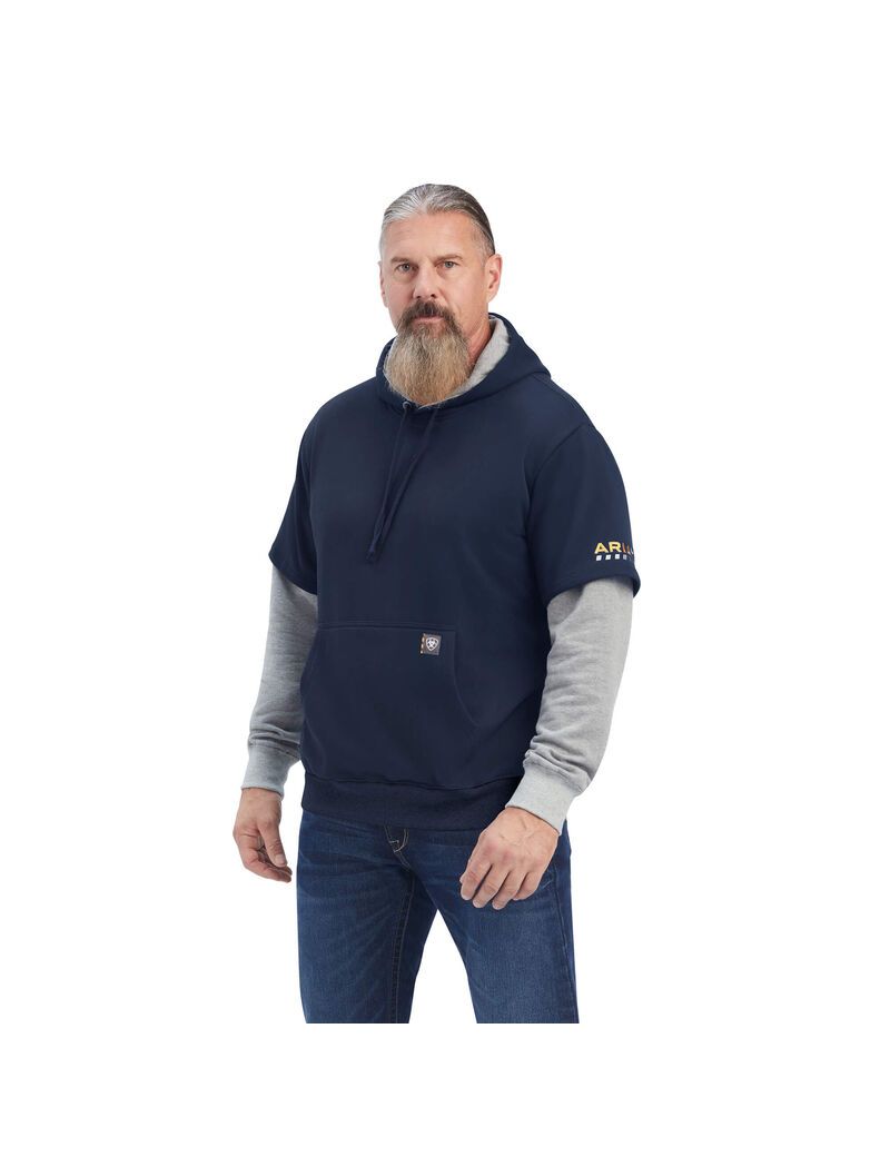 Sweat à Capuche Ariat Rebar Workman Dually Bleu Marine Grise Homme | PIC-86672594