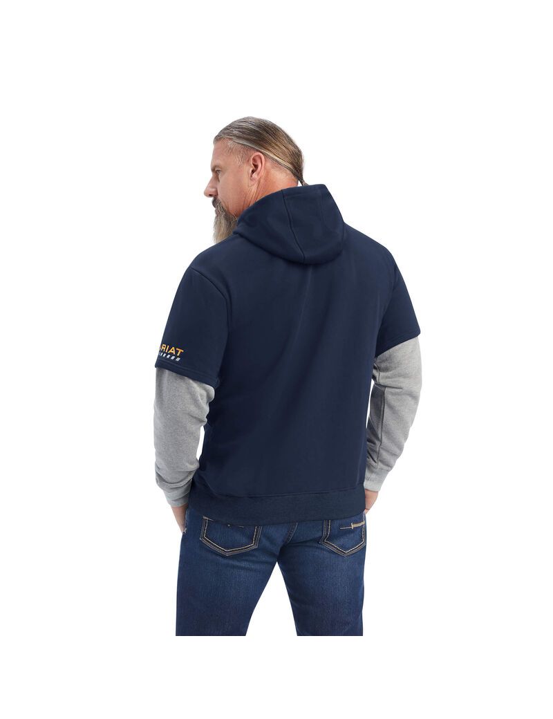 Sweat à Capuche Ariat Rebar Workman Dually Bleu Marine Grise Homme | PIC-86672594