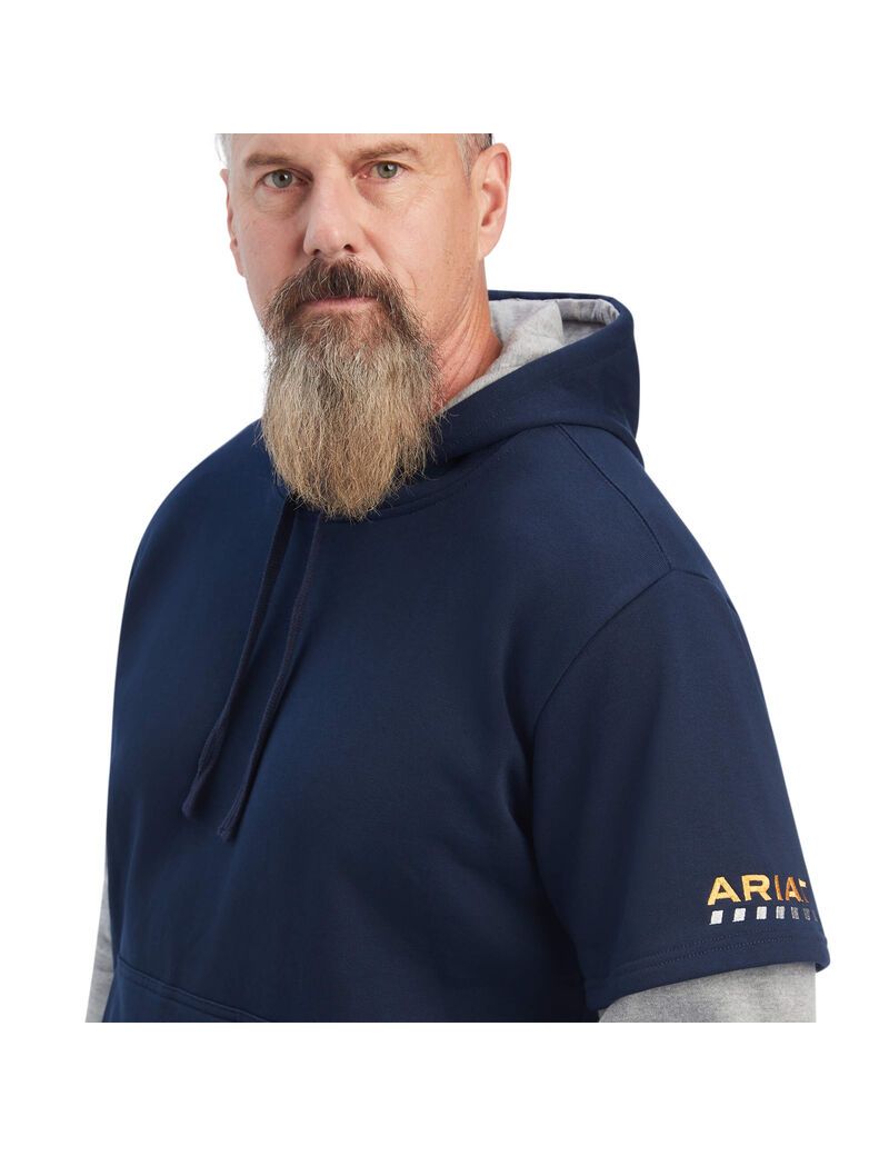 Sweat à Capuche Ariat Rebar Workman Dually Bleu Marine Grise Homme | PIC-86672594