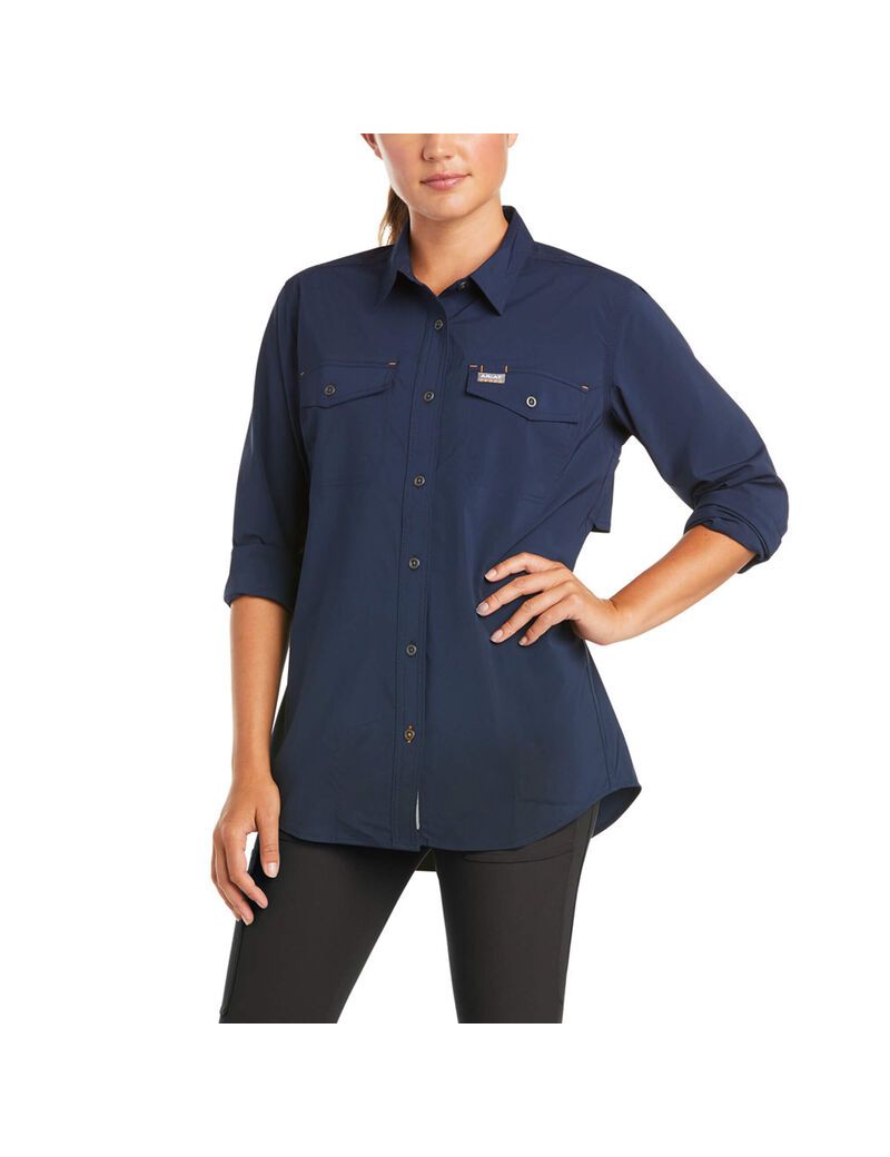 Vêtements De Travail Ariat Rebar Made Tough VentTEK DuraStretch Travail Shirts Bleu Marine Femme | TCG-89004940