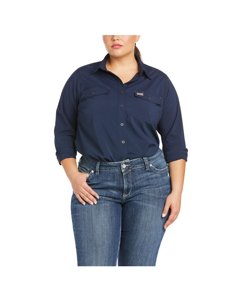 Vêtements De Travail Ariat Rebar Made Tough VentTEK DuraStretch Travail Shirts Bleu Marine Femme | TCG-89004940