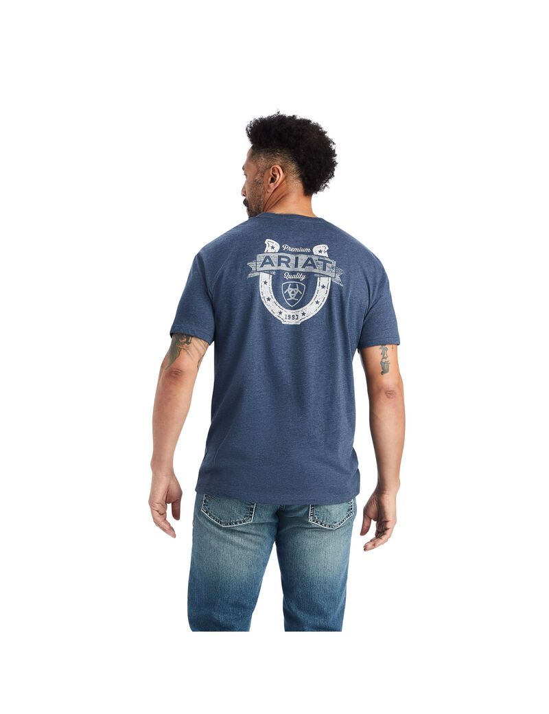 T Shirts Ariat Lucky Horseshoe Bleu Marine Homme | JZN-98608598