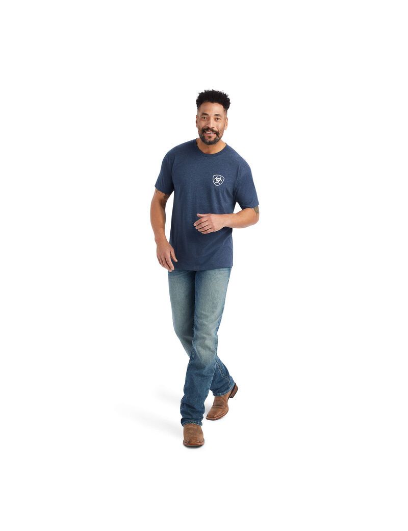 T Shirts Ariat Lucky Horseshoe Bleu Marine Homme | JZN-98608598