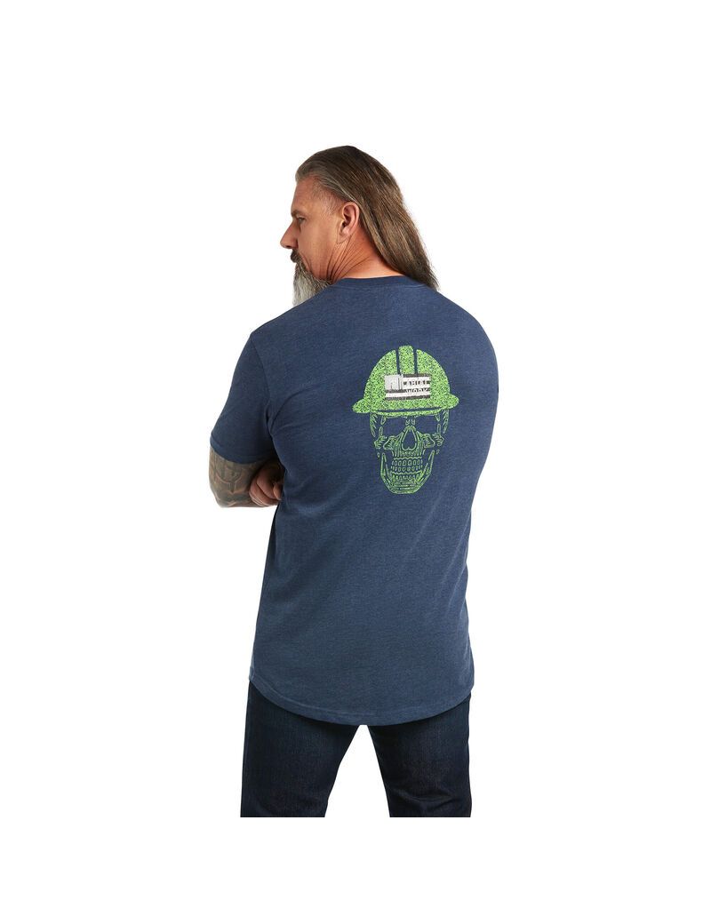 Vêtements De Travail Ariat Rebar Coton Strong Roughneck Graphique T Shirts Bleu Marine Vert Clair Homme | GYW-71540470