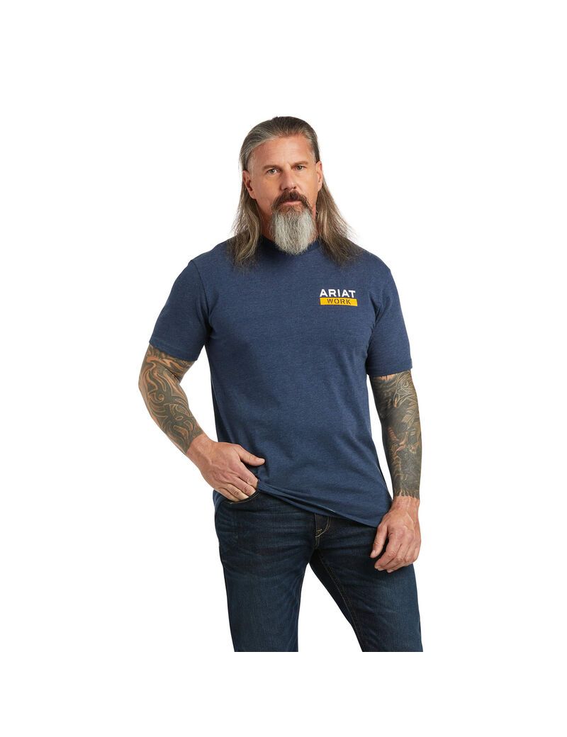 Vêtements De Travail Ariat Rebar Coton Strong Roughneck Graphique T Shirts Bleu Marine Vert Clair Homme | GYW-71540470