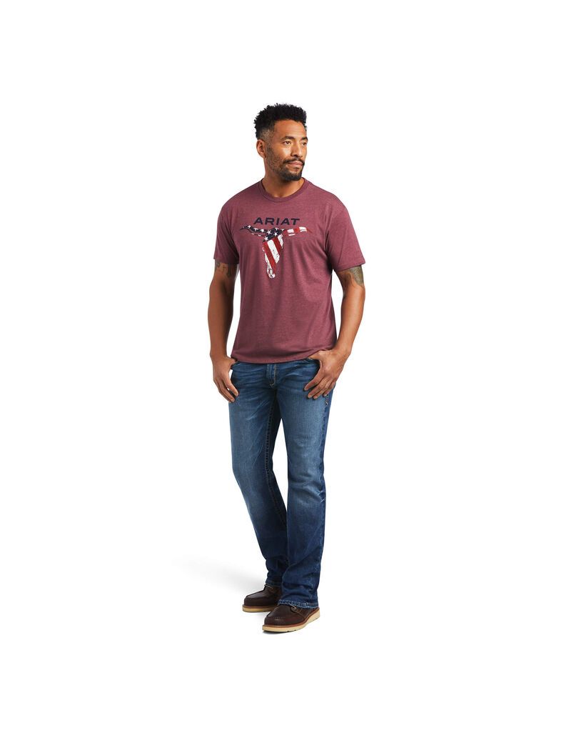 T Shirts Ariat Steer Skull USA Bordeaux Homme | TYV-85025691