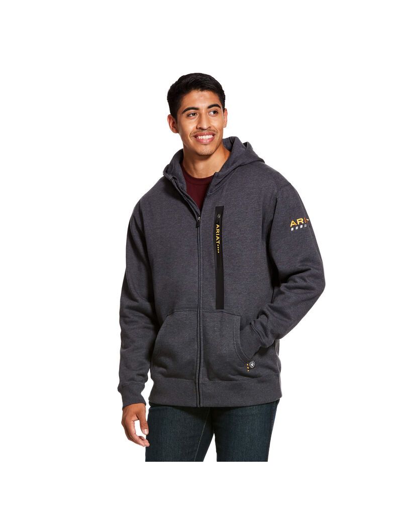 Sweat à Capuche Ariat Rebar Workman Full Zip Grise Homme | URS-84396743