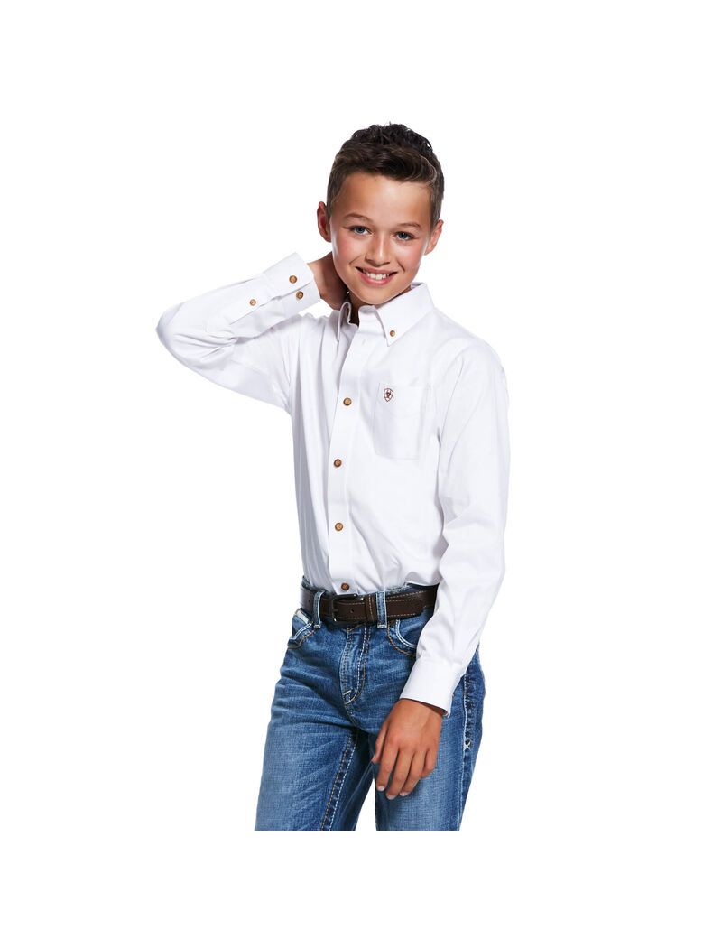 Chemises De Costume Ariat Solid Twill Classiche Fit Blanche Enfant | XJB-49983599