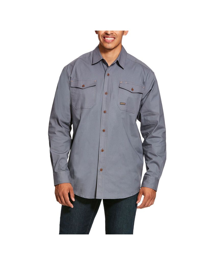 Chemises De Costume Ariat Rebar Made Tough DuraStretch Travail Grise Homme | EXI-55570948