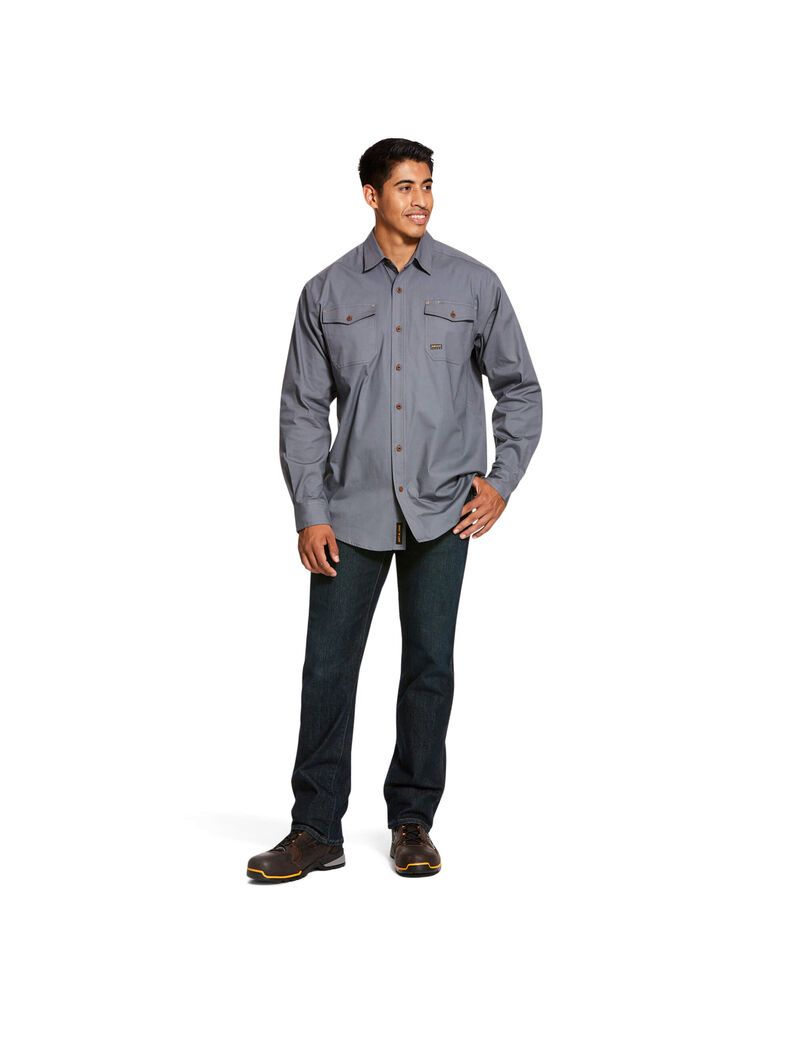 Chemises De Costume Ariat Rebar Made Tough DuraStretch Travail Grise Homme | EXI-55570948