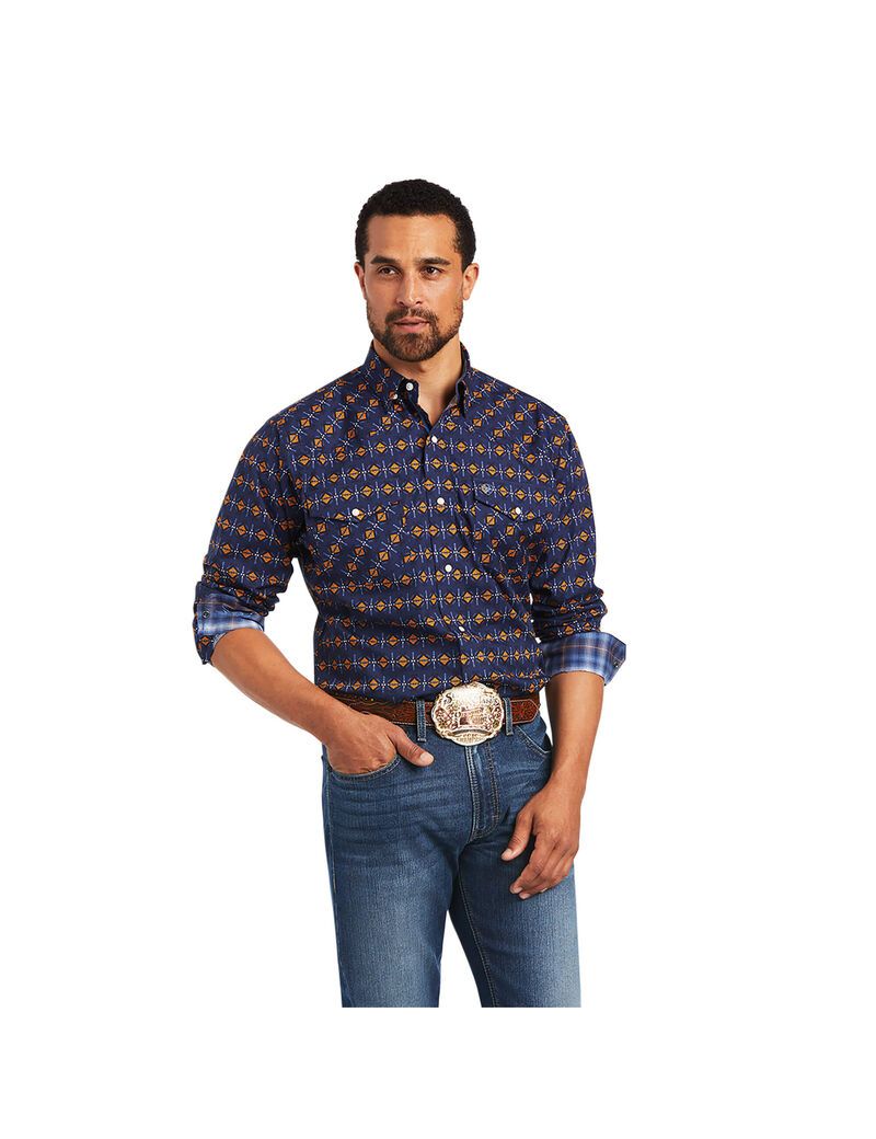 T Shirts Ariat Relentless Steeled Stretch Classiche Fit Snap Bleu Marine Homme | NMG-73072539