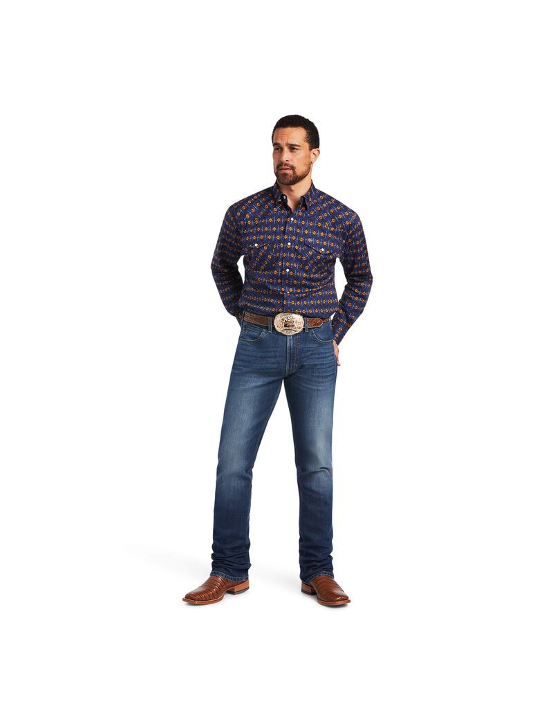 T Shirts Ariat Relentless Steeled Stretch Classiche Fit Snap Bleu Marine Homme | NMG-73072539