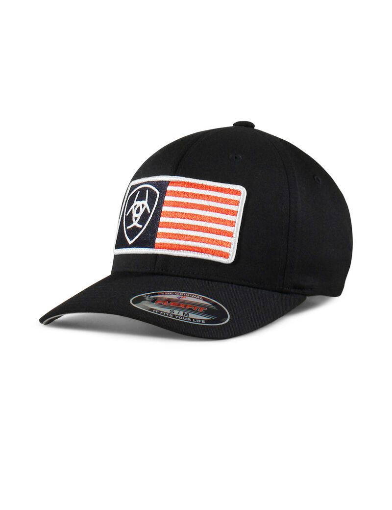 Casquettes Ariat Usa flag patch shield Noir Homme | QGX-93841094