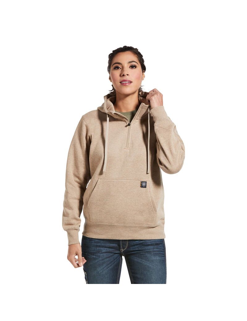 Sweat à Capuche Ariat Rebar Skill Set 1/2 Zip Beige Foncé Femme | UEZ-85584740