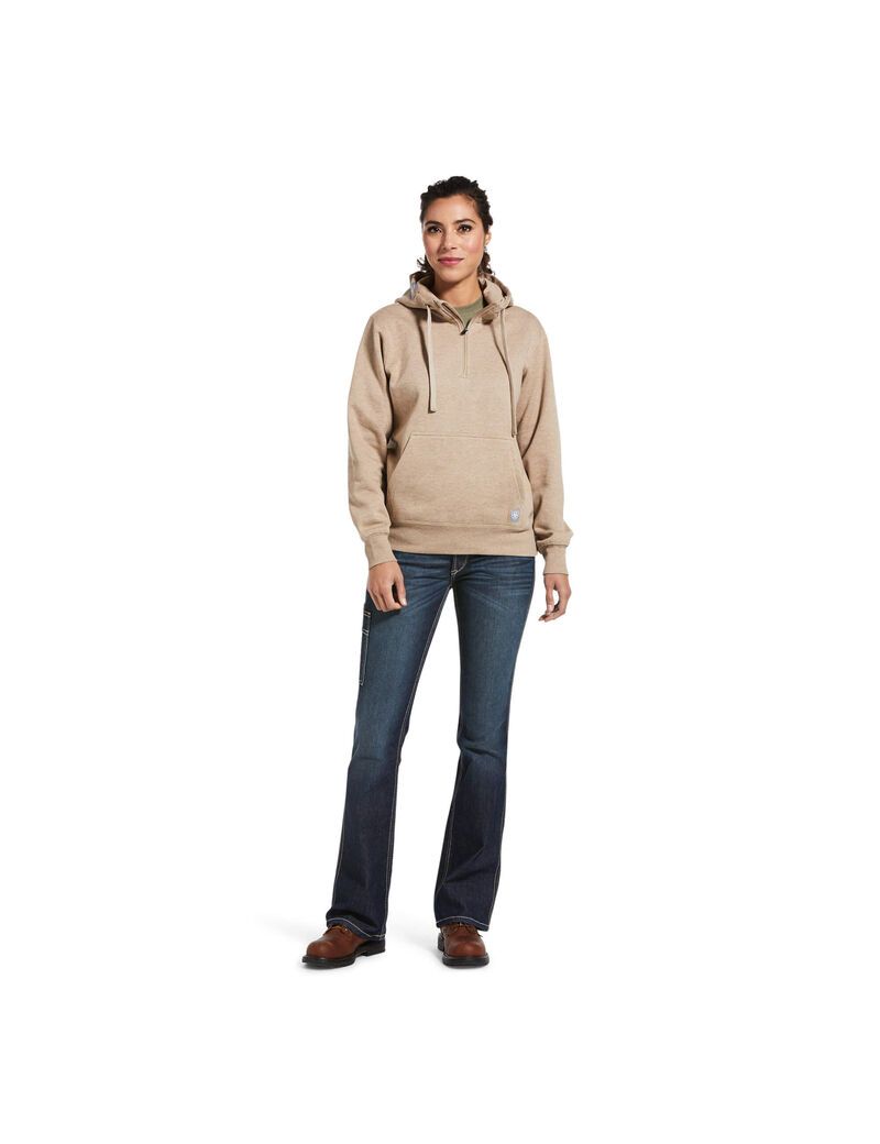 Sweat à Capuche Ariat Rebar Skill Set 1/2 Zip Beige Foncé Femme | UEZ-85584740