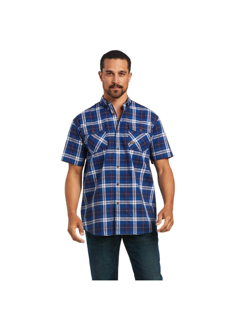 Vêtements De Travail Ariat Rebar Made Tough DuraStretch Travail Shirts Bleu Marine Homme | XUB-15921426