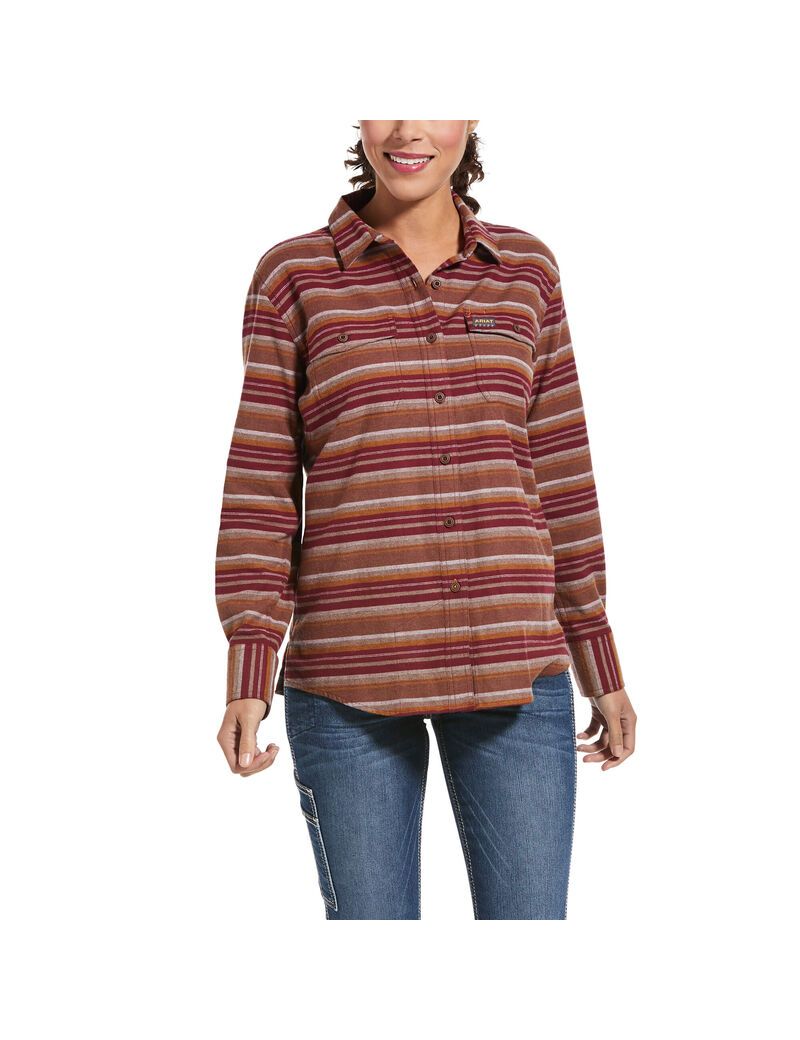 Vêtements De Travail Ariat Rebar Flannel DuraStretch Travail Shirts Rouge Foncé Stripes Femme | SOV-21145193