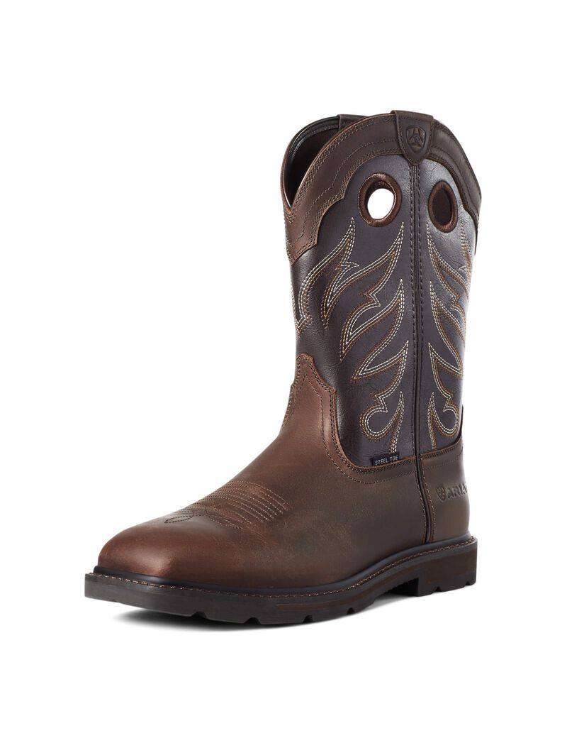 Bottes de Travail Ariat Groundwork Larges Square Embout Steel Embout Marron Homme | FZS-24796067