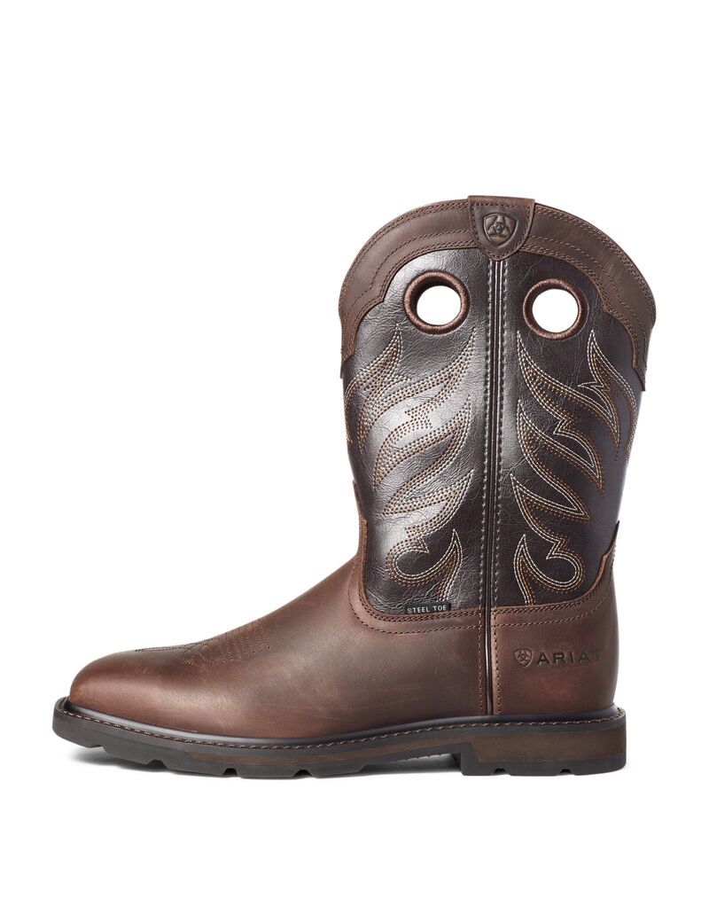 Bottes de Travail Ariat Groundwork Larges Square Embout Steel Embout Marron Homme | FZS-24796067