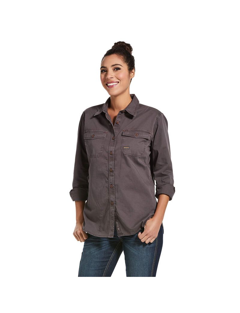 Vêtements De Travail Ariat Rebar Washed Twill Travail Shirts Grise Femme | LOP-85878189