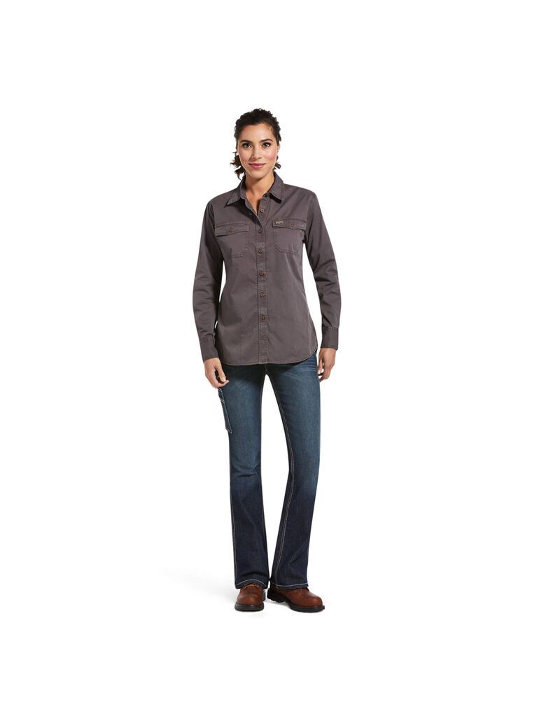 Vêtements De Travail Ariat Rebar Washed Twill Travail Shirts Grise Femme | LOP-85878189