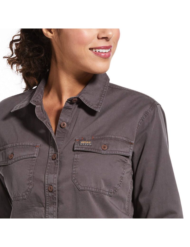 Vêtements De Travail Ariat Rebar Washed Twill Travail Shirts Grise Femme | LOP-85878189