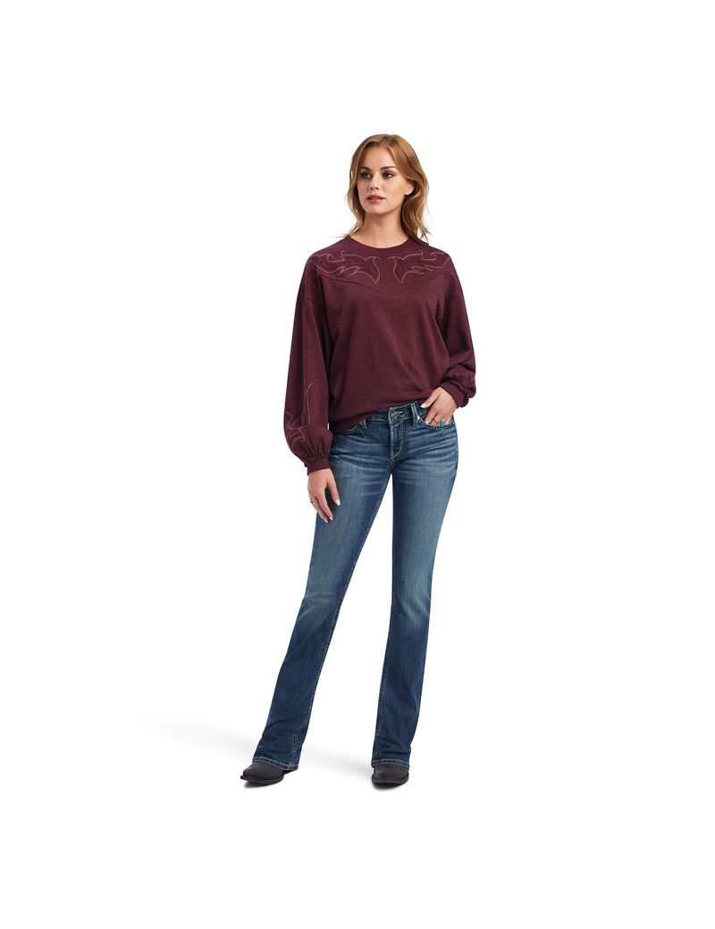 Sweats Ariat Stitched Crew Bordeaux Femme | PGG-76582975