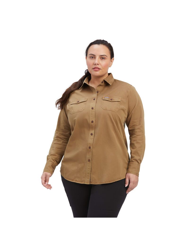 Vêtements De Travail Ariat Rebar Washed Twill Travail Shirts Kaki Femme | CZJ-71444778