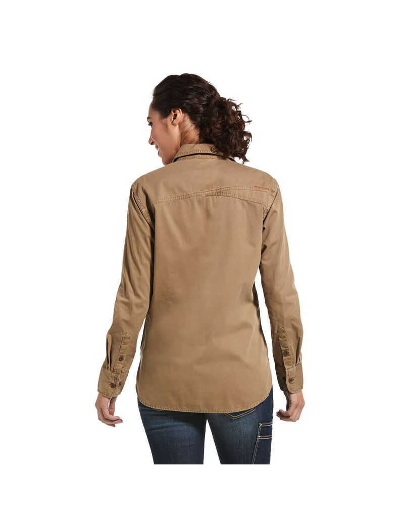 Vêtements De Travail Ariat Rebar Washed Twill Travail Shirts Kaki Femme | CZJ-71444778