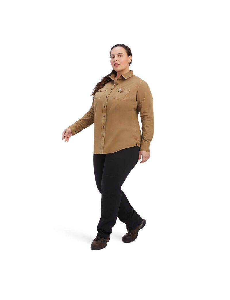 Vêtements De Travail Ariat Rebar Washed Twill Travail Shirts Kaki Femme | CZJ-71444778