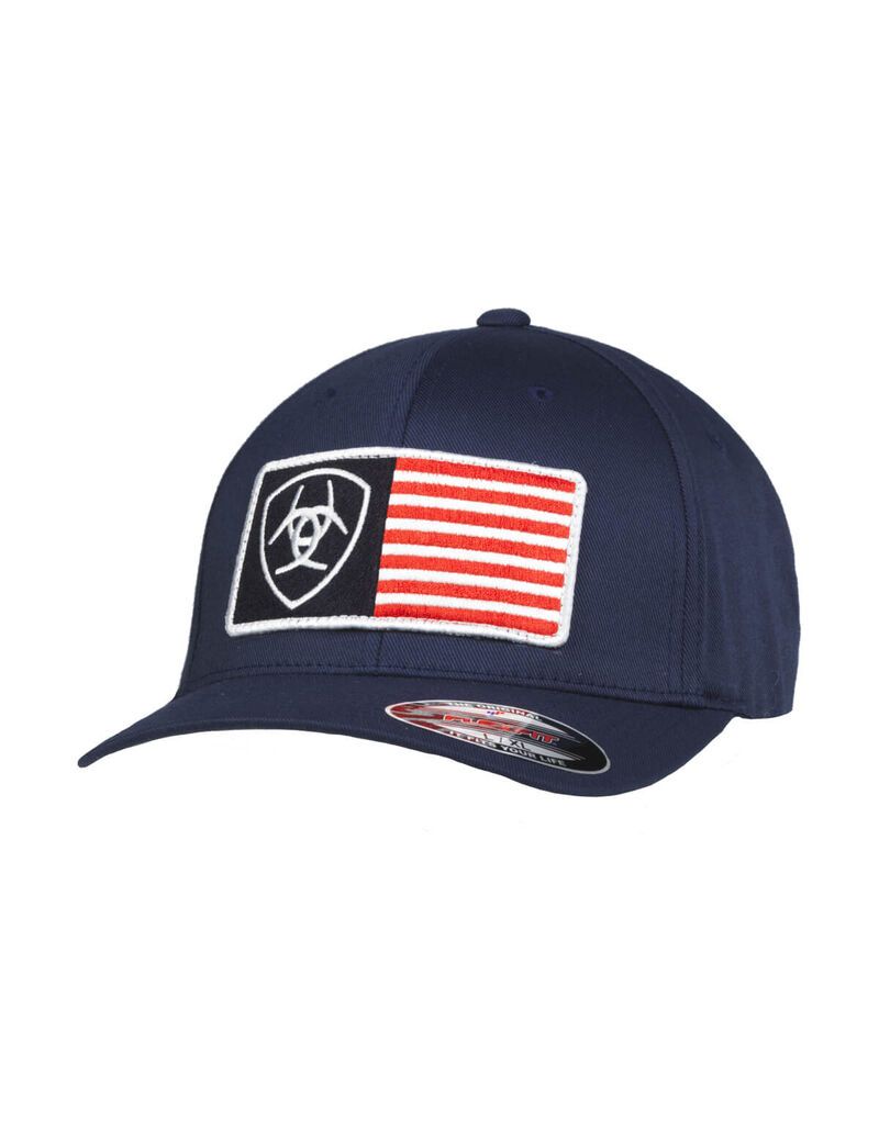 Casquettes Ariat Usa flag patch shield Bleu Marine Homme | ACP-02259011