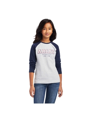 T Shirts Ariat Varsity Bleu Marine Grise Enfant | MQA-30796752