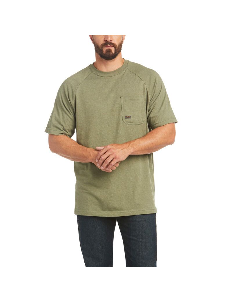 Vêtements De Travail Ariat Rebar Coton Strong T Shirts Vert Olive Homme | IUP-74408326