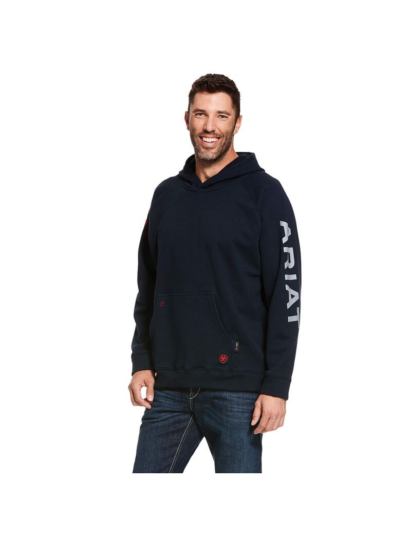 Sweat à Capuche Ariat FR Primo Fleece Logo Bleu Marine Homme | PJD-33887095