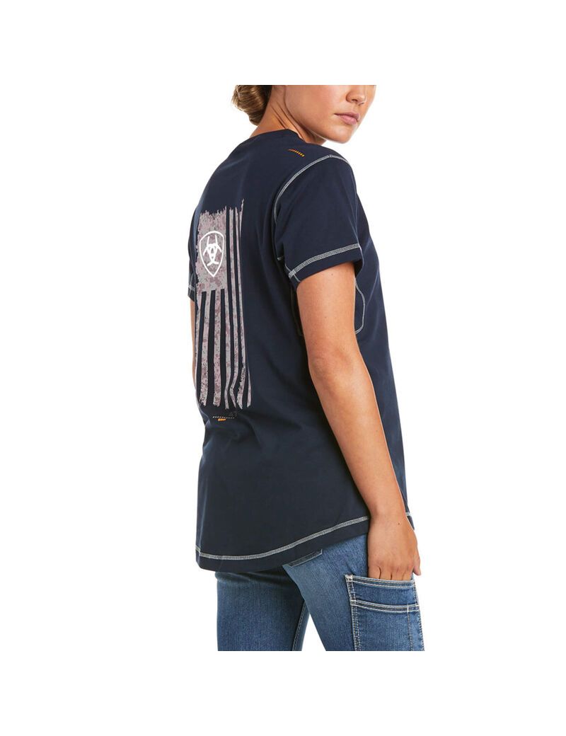 Vêtements De Travail Ariat Rebar Travail Woman Camo Flag T Shirts Bleu Marine Femme | JXY-91030130