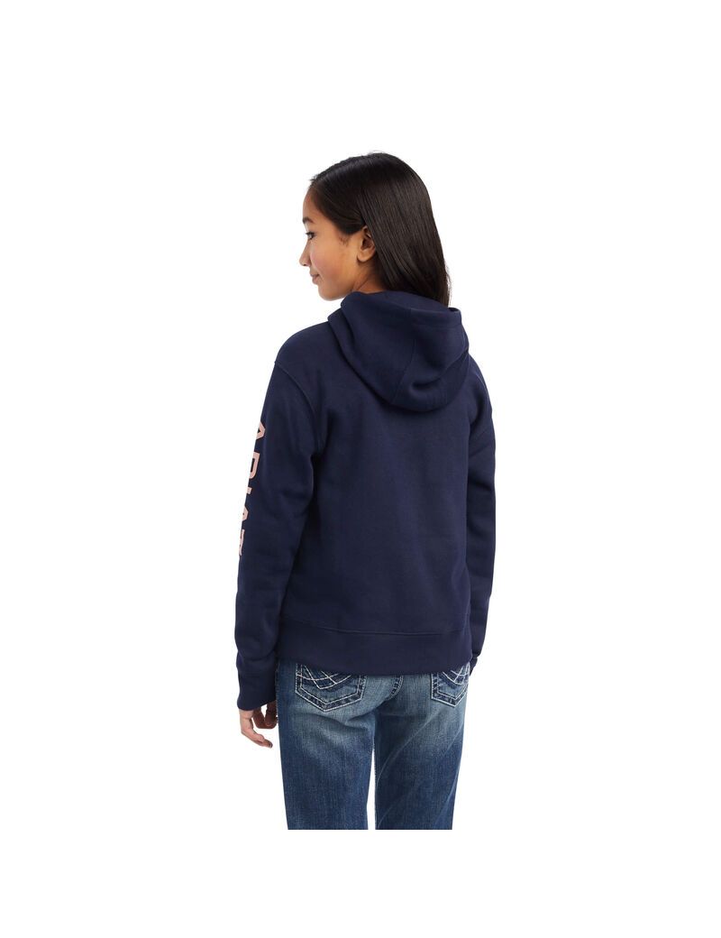 Sweat à Capuche Ariat REAL Arm Logo Bleu Marine Enfant | YTH-49918928