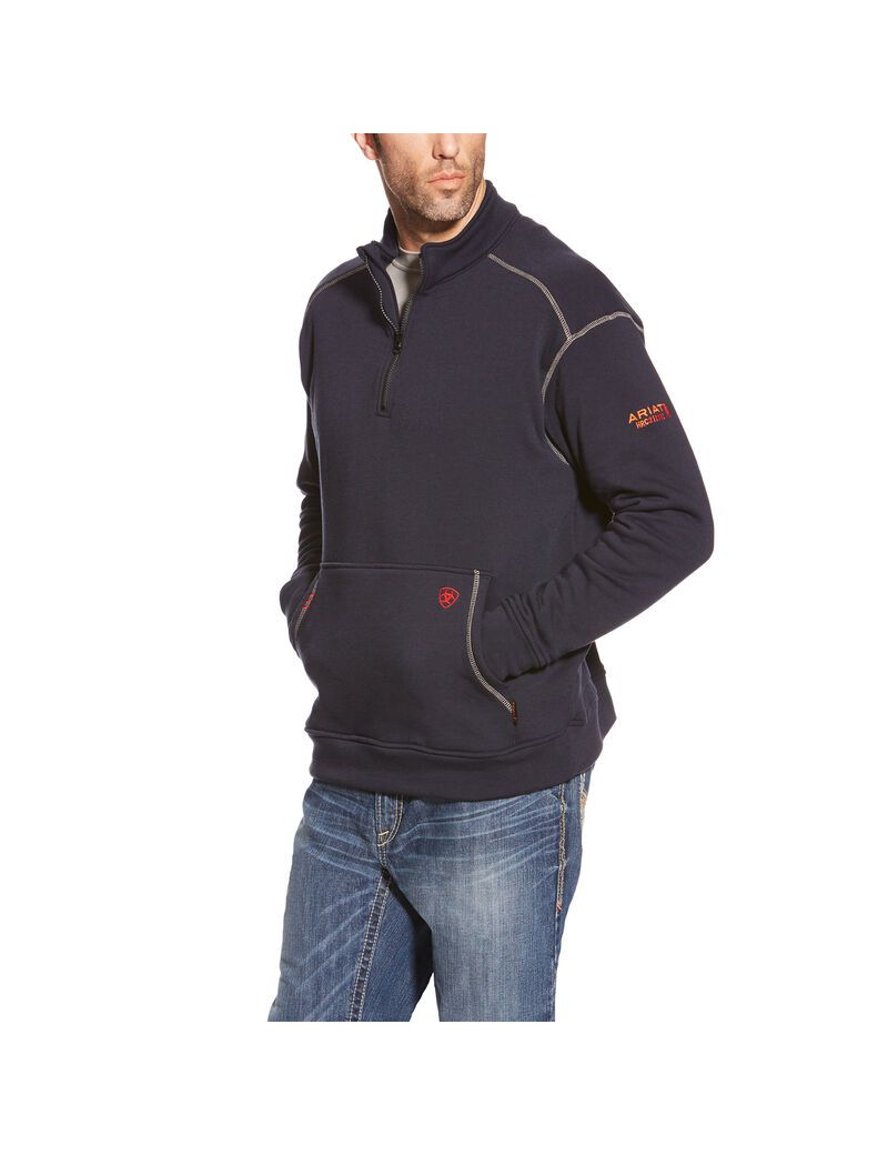 Hauts Ariat FR Polartec Fleece 1/4 Zip Bleu Marine Homme | FBQ-61431067