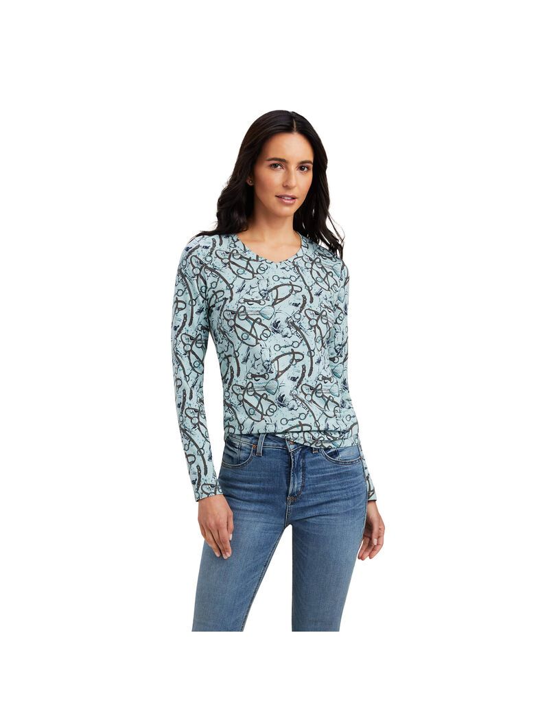 Chemises Ariat Melange Print Bleu Femme | ABU-04589198