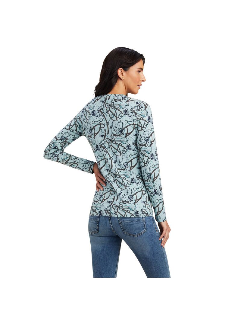 Chemises Ariat Melange Print Bleu Femme | ABU-04589198