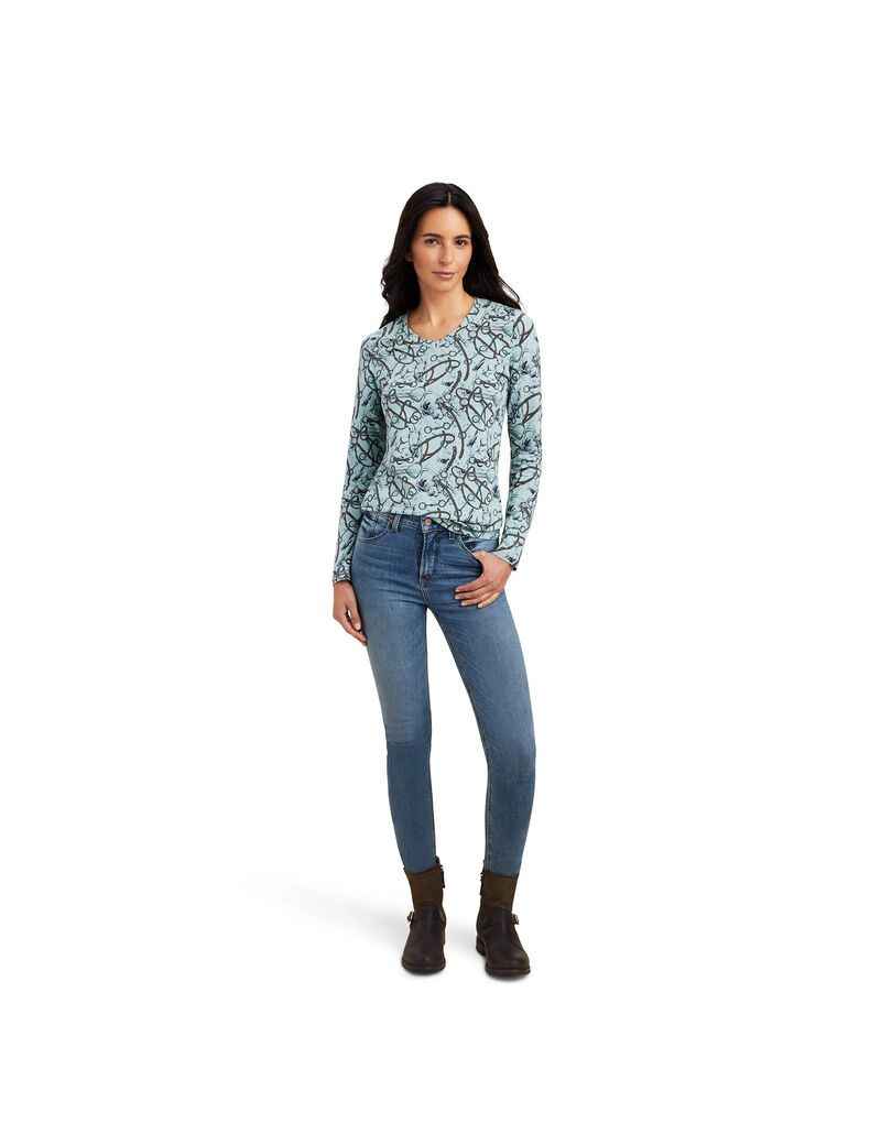 Chemises Ariat Melange Print Bleu Femme | ABU-04589198