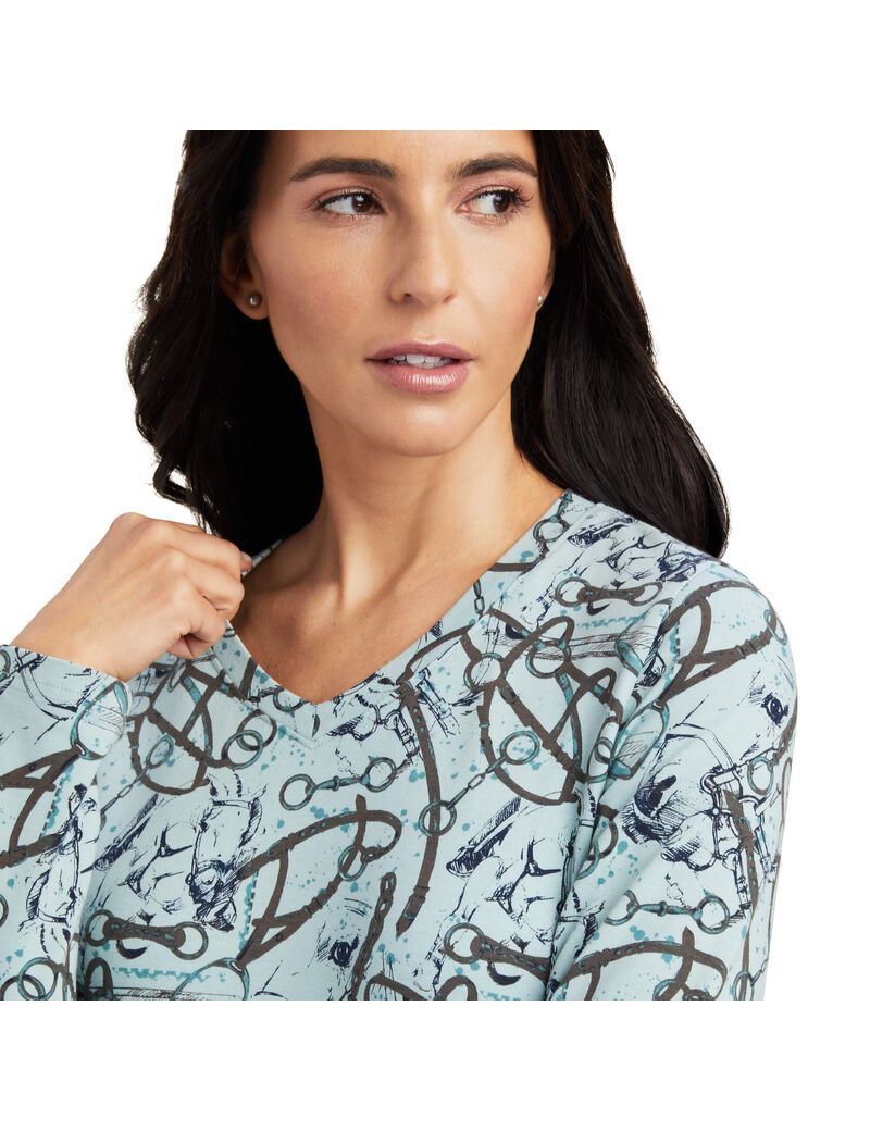 Chemises Ariat Melange Print Bleu Femme | ABU-04589198