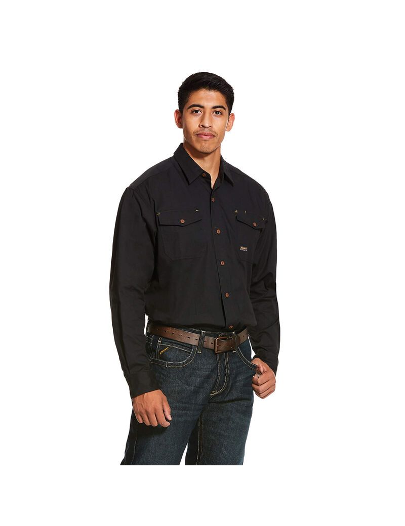 Chemises De Costume Ariat Rebar Made Tough DuraStretch Travail Noir Homme | MAS-52174544