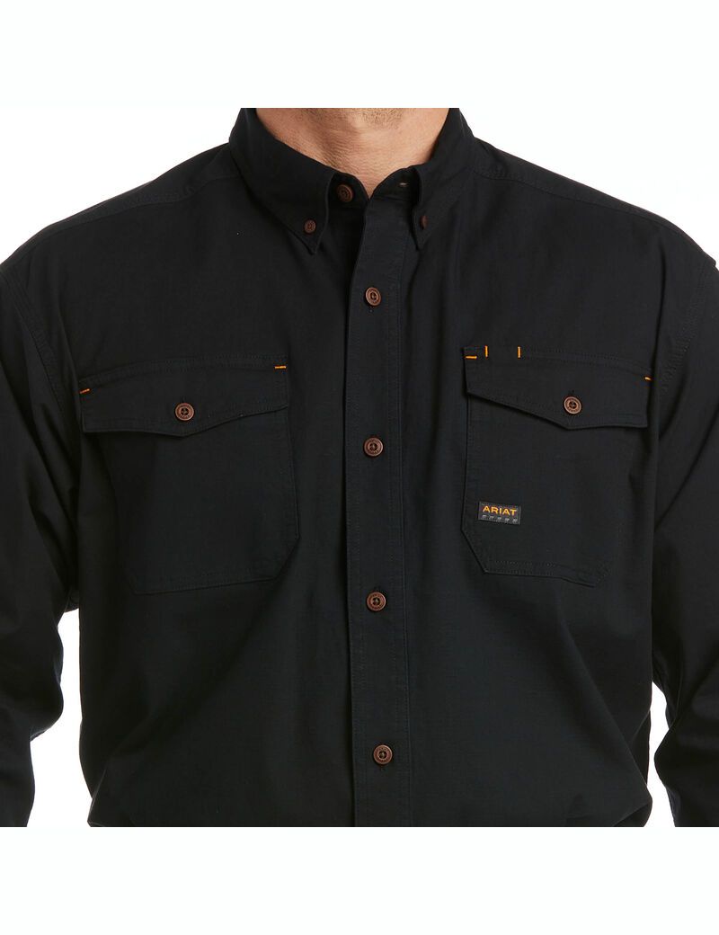 Chemises De Costume Ariat Rebar Made Tough DuraStretch Travail Noir Homme | MAS-52174544