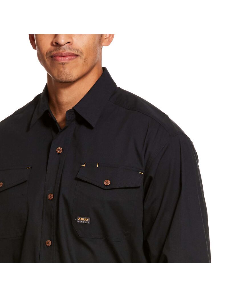 Chemises De Costume Ariat Rebar Made Tough DuraStretch Travail Noir Homme | MAS-52174544