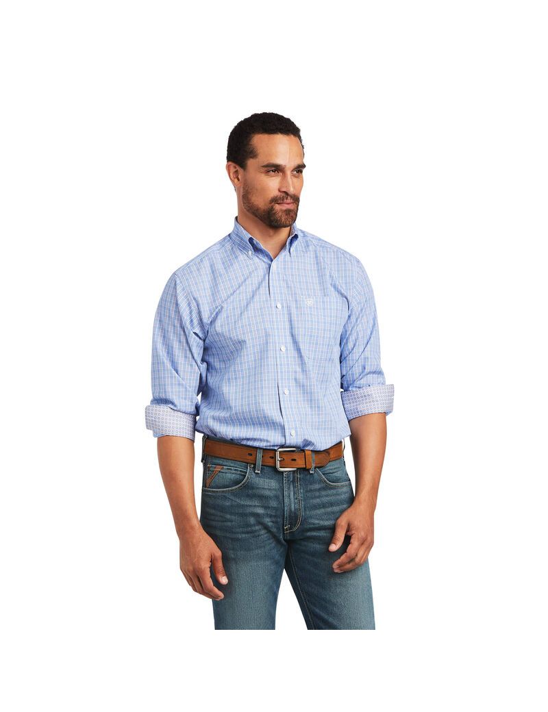 Chemises De Costume Ariat Wrinkle Free Noah Fitted Bleu Homme | GJV-41880972